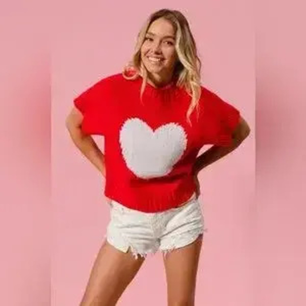 BiBi Rib Banded Heart Pattern Valentines Sweater - Picture 8 of 9